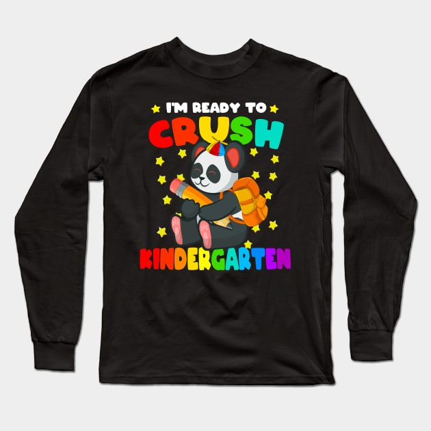 Cute Panda I'm Ready To Crush Kindergarten Back to School Long Sleeve T-Shirt by Rebrand